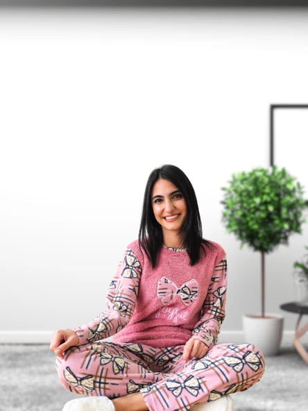 Joyfull Kurdela Desenli Kadın Polar Peluş Pijama Takımı (G. Kurusu) - Resim 5