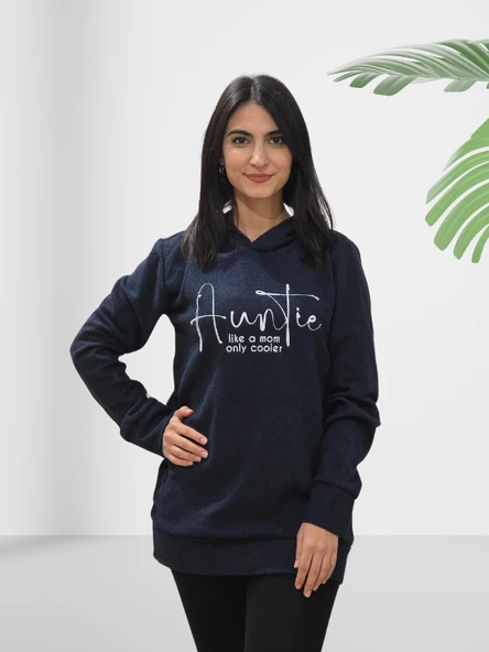 Auntie Baskılı Kapüşonlu Swaetshirt (Lacivert) - Resim 2