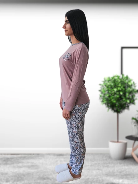 Love Dream Kalp Desenli Pamuk Kadın Pijama Takımı (G.Kurusu) - Resim 4