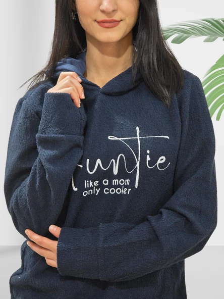 Auntie Baskılı Kapüşonlu Swaetshirt (Lacivert) - Resim 3