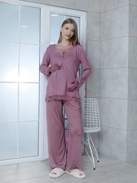Limissi Viskon Melisa Gül Kurusu Pijama Takımı %100 Pamuk - 2