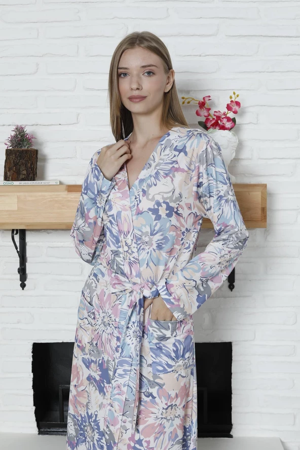 Limissi Viskon Desenli Sabahlık %100 Pamuk - Resim 4