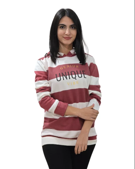 Unique Baskılı Kapüşonlu Swaetshirt (Kırmızı-Beyaz)