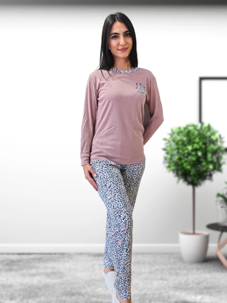 Love Dream Kalp Desenli Pamuk Kadın Pijama Takımı (G.Kurusu) - Resim 2