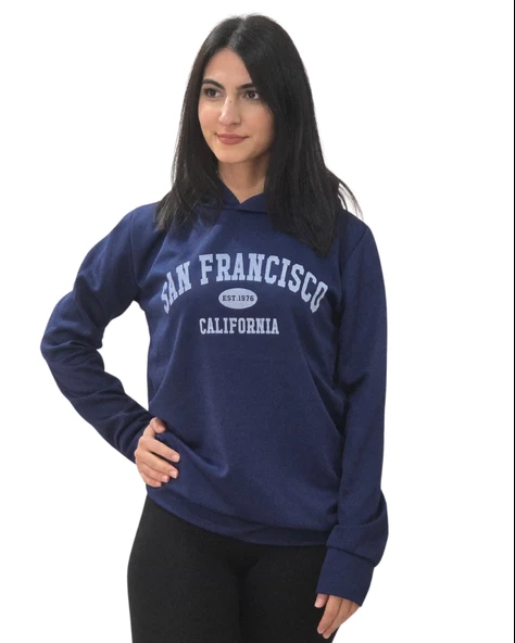 San Fransisco Baskılı Kapüşonlu Swaetshirt (Lacivert)