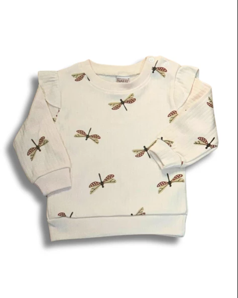 Yusufcuk Baskılı Volanlı Kol Aylık Kız Bebek Takım (Krem) - 2