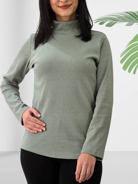 Boğazlı Düz Swaetshirt (Yeşil) - Resim 6