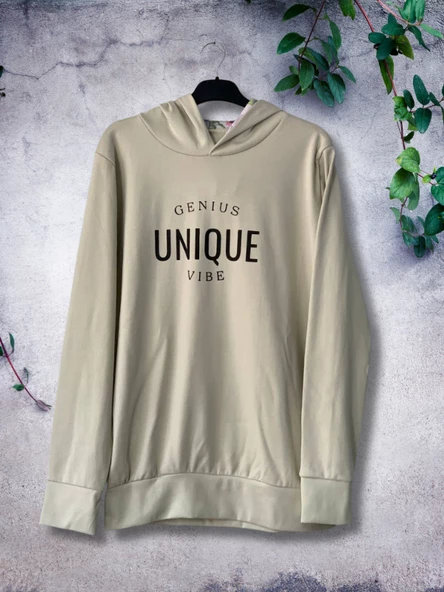 Unique Baskılı Kapüşonlu Swaetshirt (Krem) - Resim 5