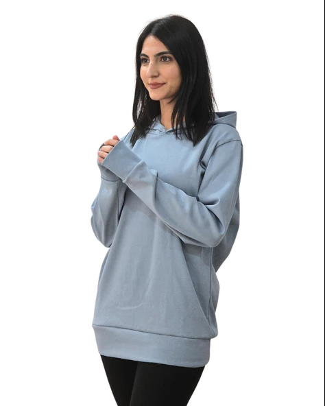 Düz Kapüşonlu Swaetshirt (Gri)