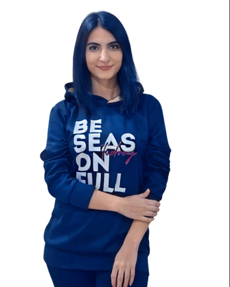 Be Season Full Baskılı Kapüşonlu Swaetshirt (Lacivert)