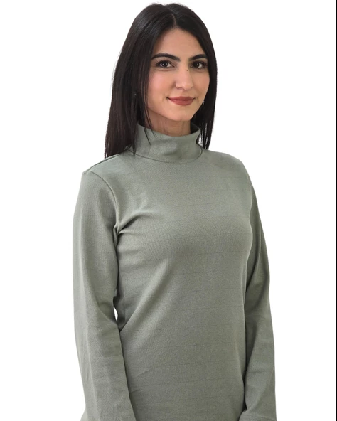 Boğazlı Düz Swaetshirt (Yeşil)