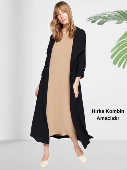 Sıfır Yaka Kolsuz Düz Uzun Saten Elbise - Resim 3