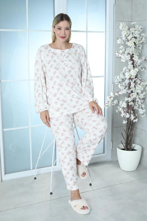Limissi Viskon Büyük Beden Desenli Melisa Pijama Takımı %100 Pamuk - 4