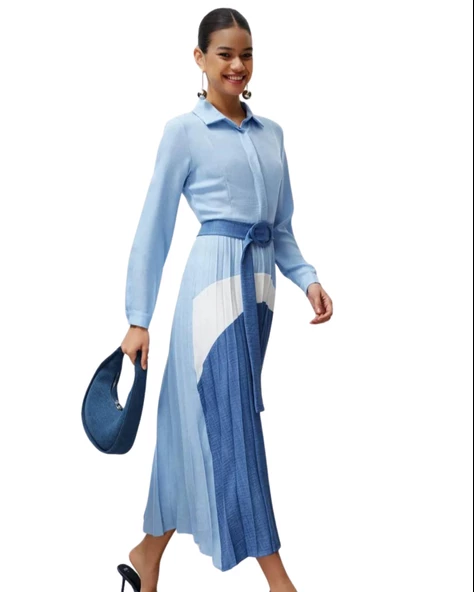 Dokuma Keten Mavi Elbise ürün görseli