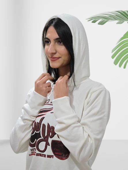 New York Kapüşonlu Swaetshirt (Beyaz-Kırmızı) - Resim 4