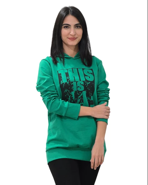 Baskılı Kapüşonlu Swaetshirt (Yeşil)