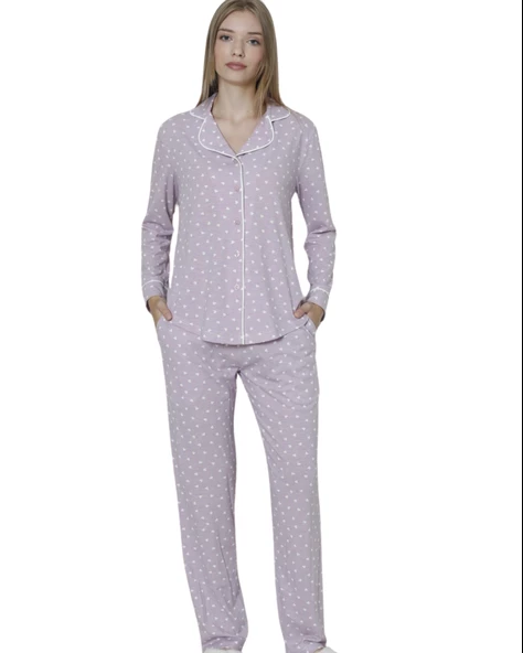Limissi Viskon Lila Pijama Takımı %100 Pamuk