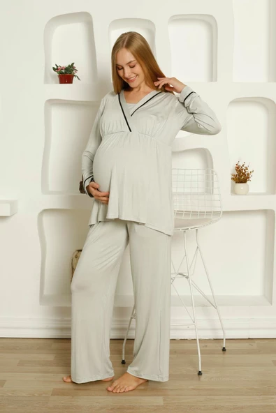 Limissi Viskon Loğusa Gri Pijama Takımı %100 Pamuk - Resim 6
