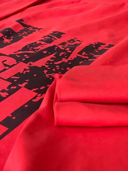 Baskılı Kapüşonlu Swaetshirt (Kırmızı) - Resim 6