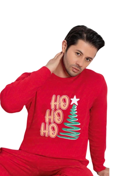 Baskılı Pamuk Erkek Yeni Yıl Pijama Takımı (Ho ho ho) - Resim 2