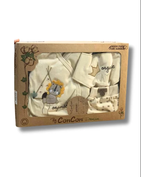 Organik 5 Parça Aslan Nakışlı Bambu Yenidoğan Hastane Çıkışı Seti - 3