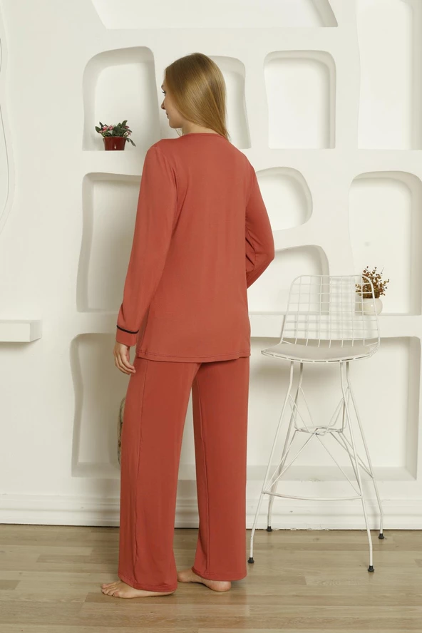 Limissi Viskon Loğusa Kırmızı Pijama Takımı %100 Pamuk - Resim 6