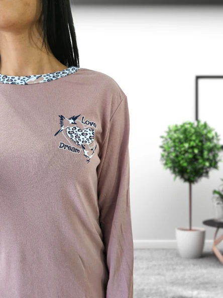 Love Dream Kalp Desenli Pamuk Kadın Pijama Takımı (G.Kurusu) - Resim 5