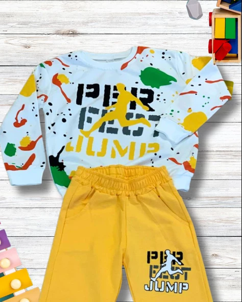 Karışık Baskılı Günlük Mevsimlik Renkli Erkek Alt Üst Takım (Sarı) - Resim 2