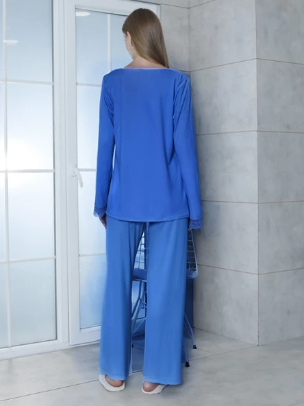 Limissi Viskon Melisa Mavi Pijama Takımı %100 Pamuk - Resim 4