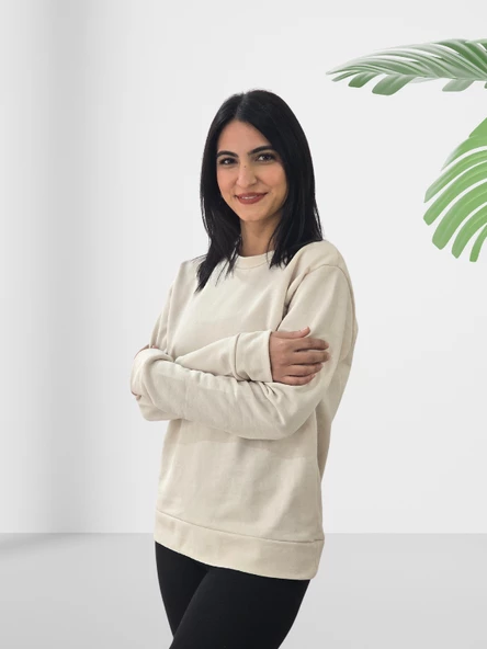 Düz Sıfır Yaka Sweatshirt (K. Beyaz) - Resim 3