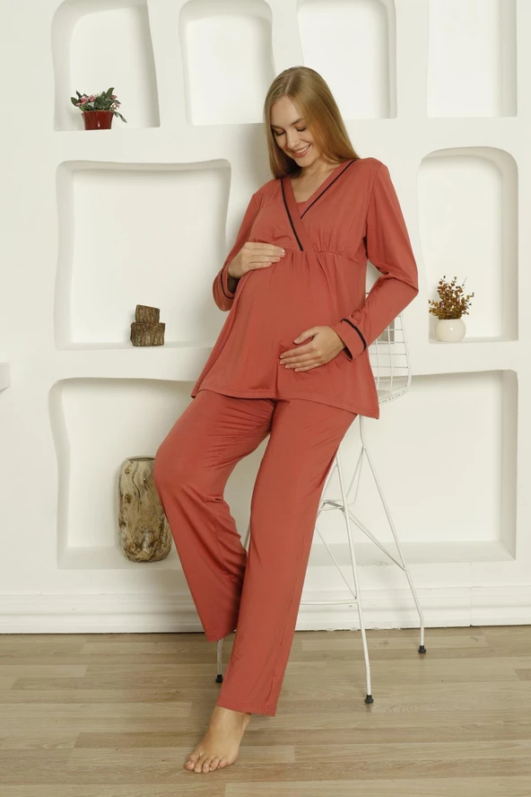 Limissi Viskon Loğusa Kırmızı Pijama Takımı %100 Pamuk - Resim 7