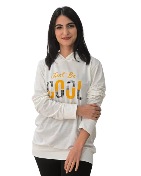 Be Cool Baskılı Kapüşonlu Swaetshirt (Beyaz)