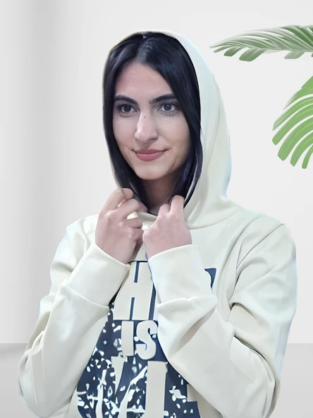 Baskılı Kapüşonlu Swaetshirt (Beyaz) - Resim 4