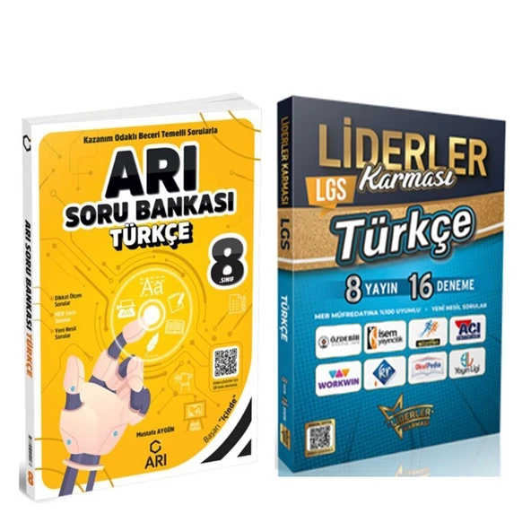 Arı 8.Sınıf Türkçe Soru Bankası ve Liderler Karması 8 Yayın 16 Deneme Seti 2 Kitap