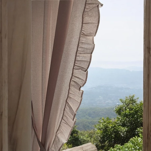 Fırfırlı Naturel Keten Vintage Pamuk Keten Perde (En x Boy) - Tek Kanat - 7