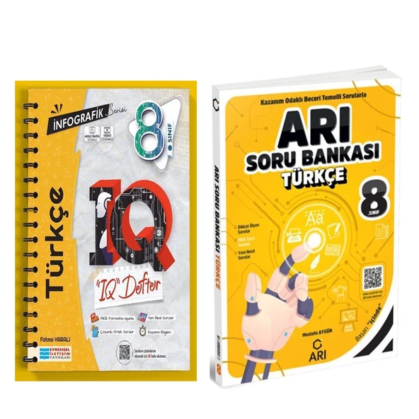 Evrensel İletişim 8. Sınıf LGS Türkçe İnfografik Serisi IQ Akıllı Defter ve Arı Soru Bankası Seti 2 Kitap