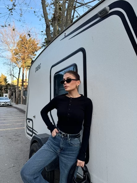 Uzun Kollu Crop Badi - Siyah - 2