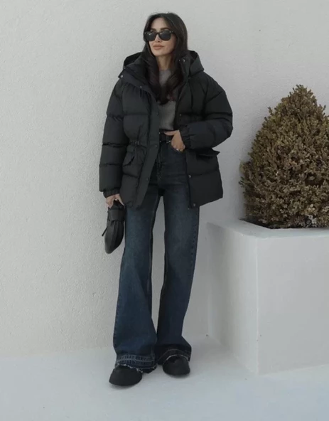 Kadın Bomber Ceket Mont - Siyah - 7