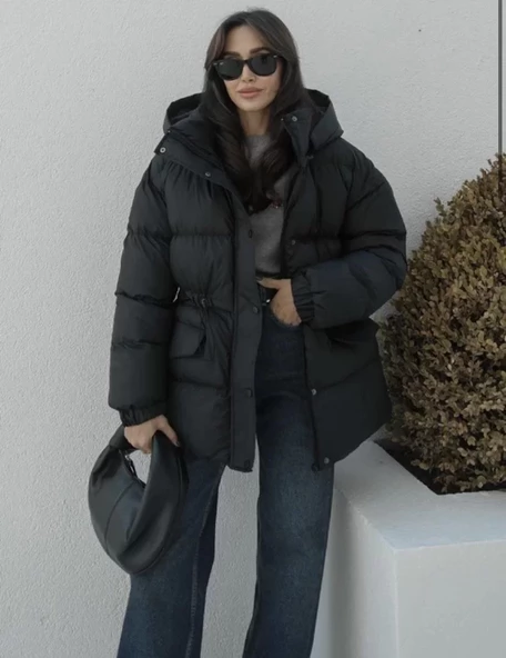 Kadın Bomber Ceket Mont - Siyah - 2