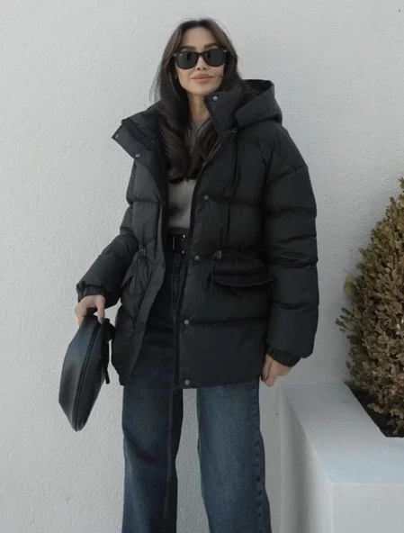 Kadın Bomber Ceket Mont - Siyah - 4