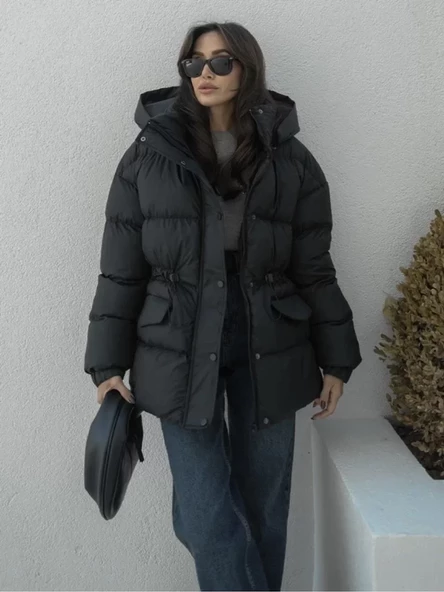 Kadın Bomber Ceket Mont - Siyah - 6