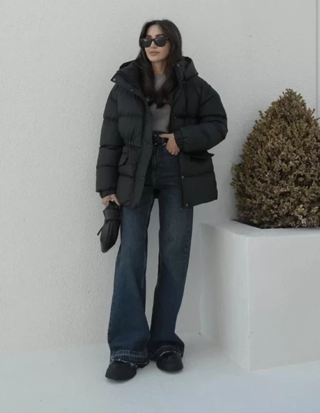 Kadın Bomber Ceket Mont - Siyah