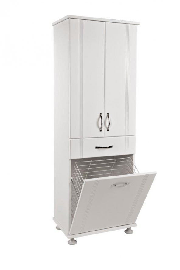 Erezoğulları Mobilya Lake Kapaklı Çekmeceli Sepetli Banyo Çok Amaçlı Dolap 60x40x180