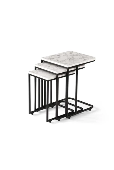 Mermer Desen C Zigon Sehpa 3'lü Mdflam Desenli Renkli - 4