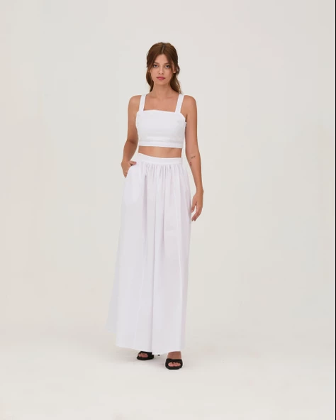 Askılı Crop Bluz Beyaz