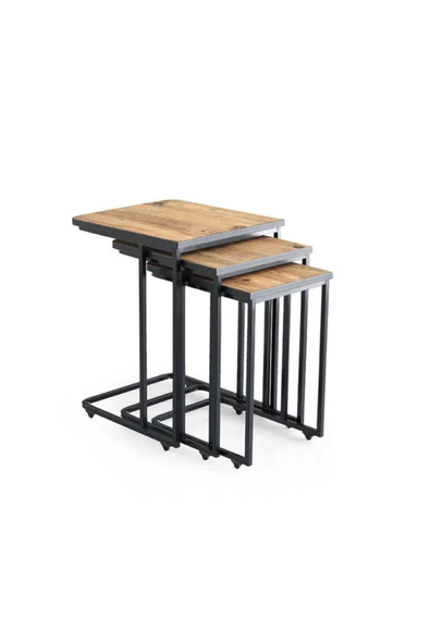 Mermer Desen C Zigon Sehpa 3'lü Mdflam Desenli Renkli - 3