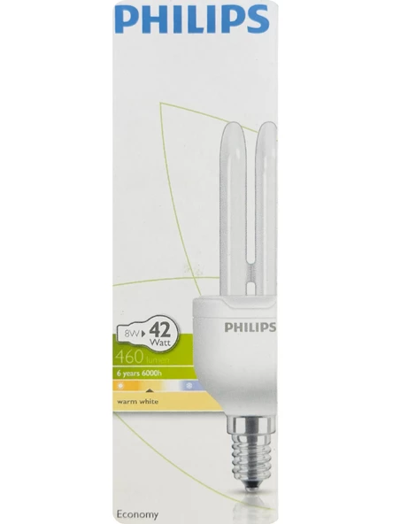 Philips 8W (42W) 2700K (Sarı Işık) E14 Duylu (İnce Duy) Floresan Ampul