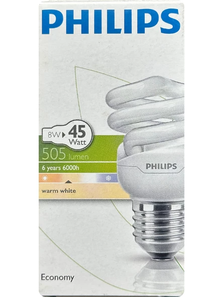 Philips 8W (45W) 2700K (Sarı Işık) E27 Duylu (Kalın Duy) Floresan Ampul