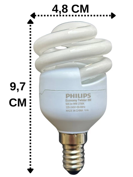 Philips 8W (45W) 2700K (Sarı Işık) E14 Duylu (İnce Duy) Floresan Ampul - 2