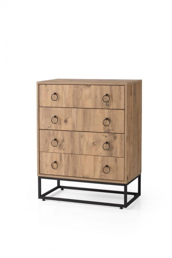 Erezoğulları Mobilya Ferforje Ahşap Tarz 4 Çekmeceli Şifonyer 80x41x103cm